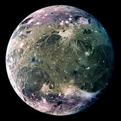 Galileo false-color image of Ganymede showing surface features