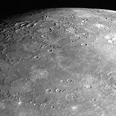 Messenger spacecraft close-up image of Mercury showing its cratered surface