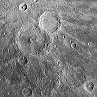 Messenger image of the crater Eastman, named for Sioux author