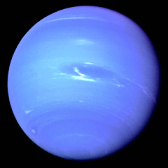 Voyager 2 view of Neptune and its great dark spot