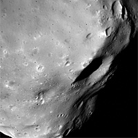 Viking image of Phobos showing Hall crater on the right