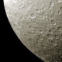 Cassini close-up image of Rhea showing numerous craters 