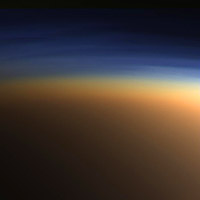 Cassini close-up of Titan showing layers of clouds and haze